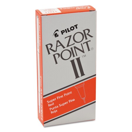 Pilot Razor Point II Super Fine Line Porous Point Pen, Stick, Extra-Fine 0.2 mm, Red Ink, Red Barrel, 12PK 11011